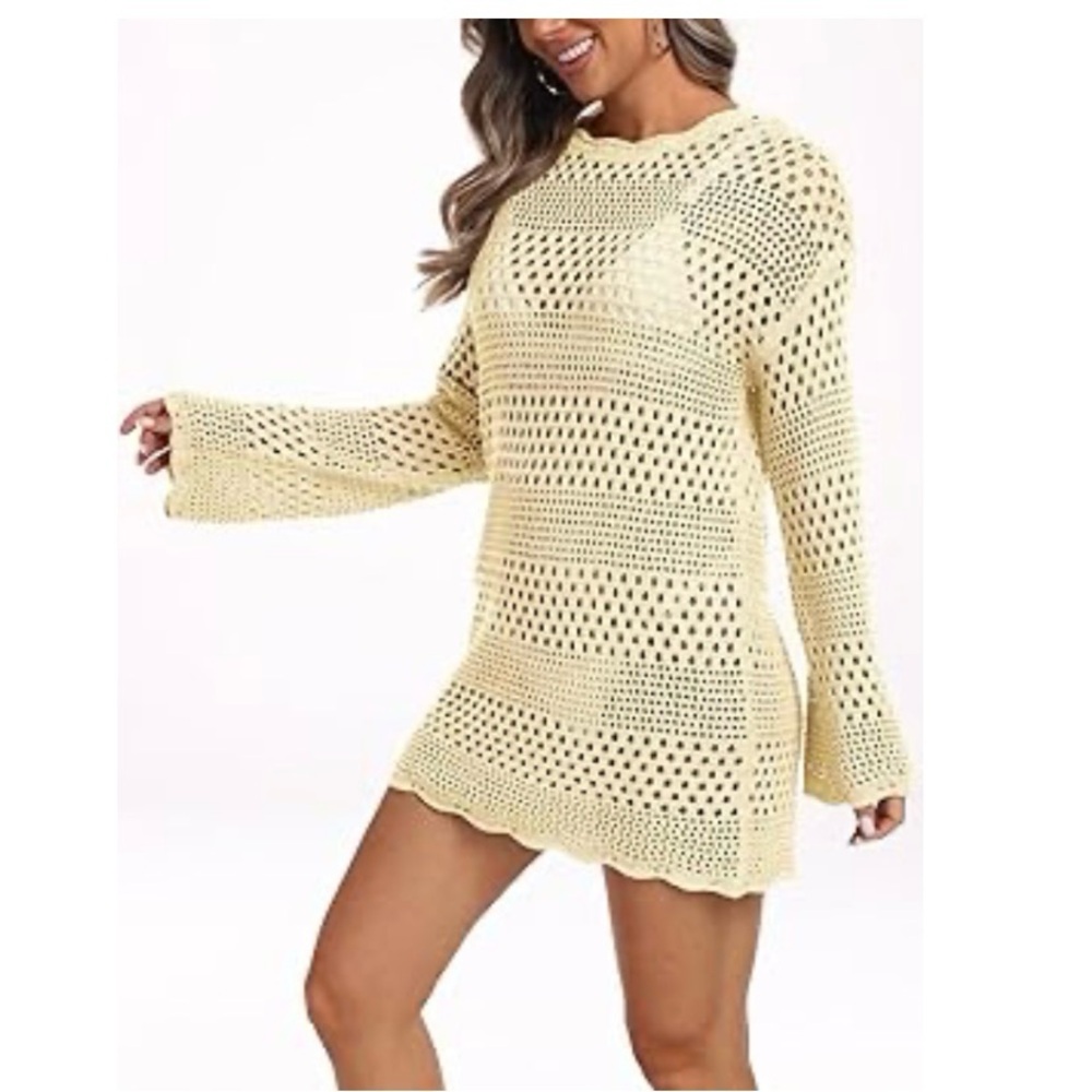 Cupshe Cream Crochet Knit Cover-Up Dress